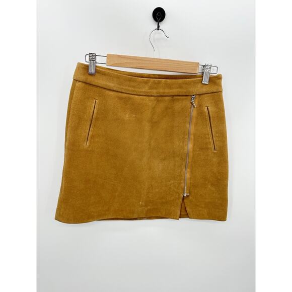 Karl Marc John Mini Skirt Women Small Tan Brown Leather Zip Detail Festival Boho - Picture 1 of 10